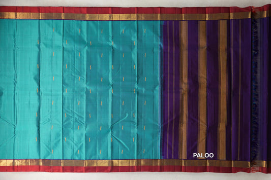 Aqua Blue vintage Kanjivaram Silk Saree paloo