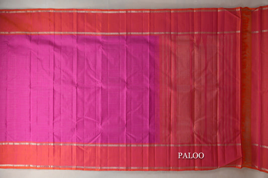 Bright Magenta with Rettai Pettu Borders Vintage Kanjivaram Silk Saree paloo