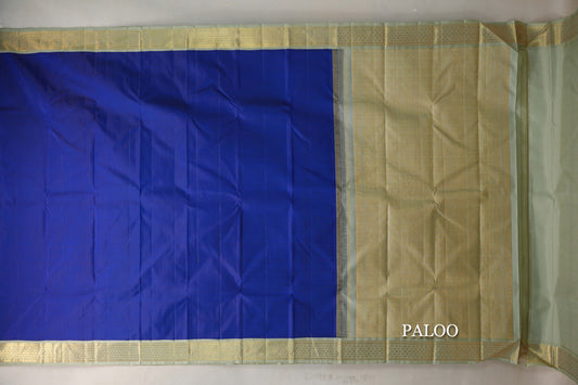 Deep Royal Blue with Pistachio Green Borders Vintage Kanjivaram Silk Saree paloo