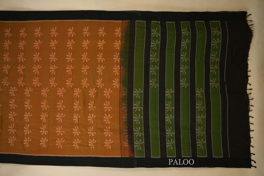 Manthulir with Black Borders Ikat Cotton Saree Paloo