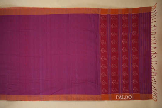 Purple with Mustard Borders Ikat Cotton Saree Paloo