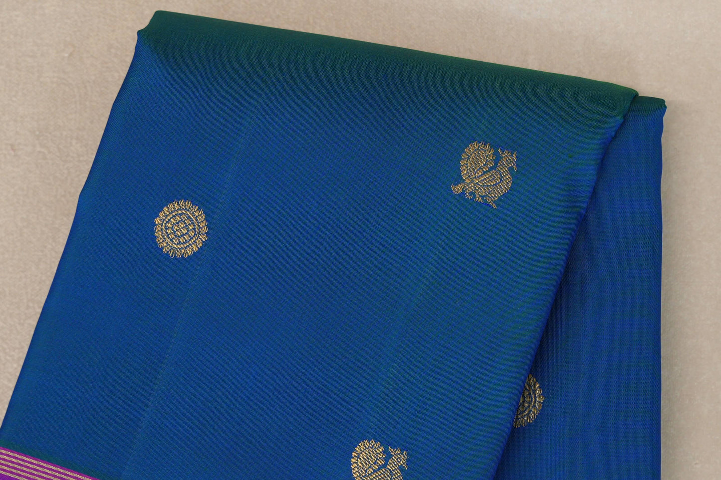 Peacock Blue with magenta Borders Vintage Kanjivaram Silk Saree by Shreenivas Silks PSSR019423