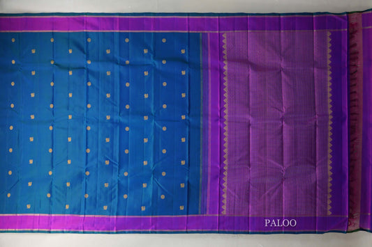 Peacock Blue with magenta Borders Vintage Kanjivaram Silk Saree by Shreenivas Silks PSSR019423