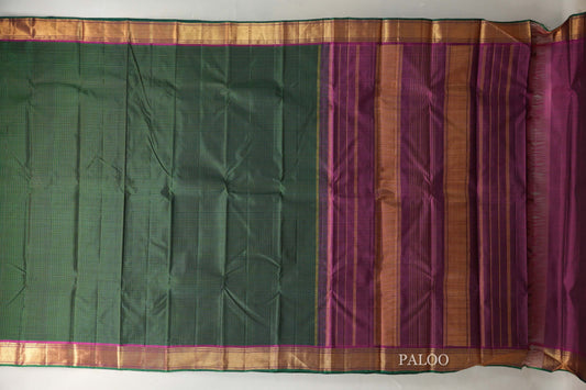Bottle Green with magenta Borders Vintage Kanjivaram Silk Saree by Shreenivas Silks PSSR019424