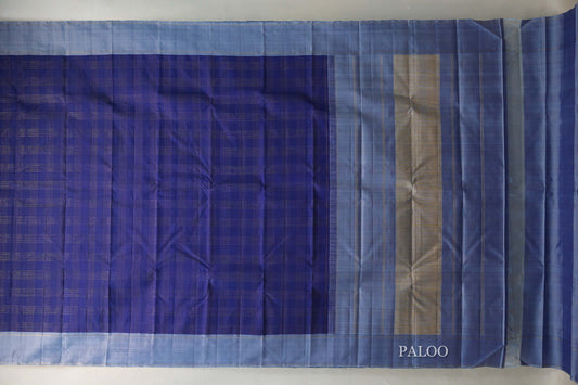 Navy Blue with Grey Borders Vintage Kanjivaram Silk Saree by Shreenivas Silks PSSR019425