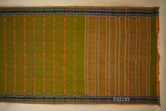 Multi color with Green Borders Odissa Eri Cotton Saree Paloo