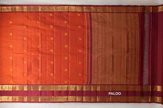 Rust Orange Light Weight Kanchipuram Silk Saree paloo