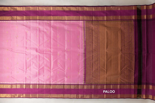 Light Rose Pink Light Weight Kanchipuram Silk Saree paloo