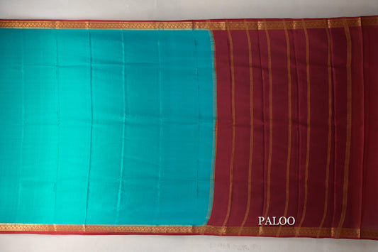 Rama Green with Maroon Borders Mysore Silk Saree paloo