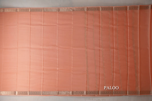 Peach with Self Borders Mysore Silk Saree paloo