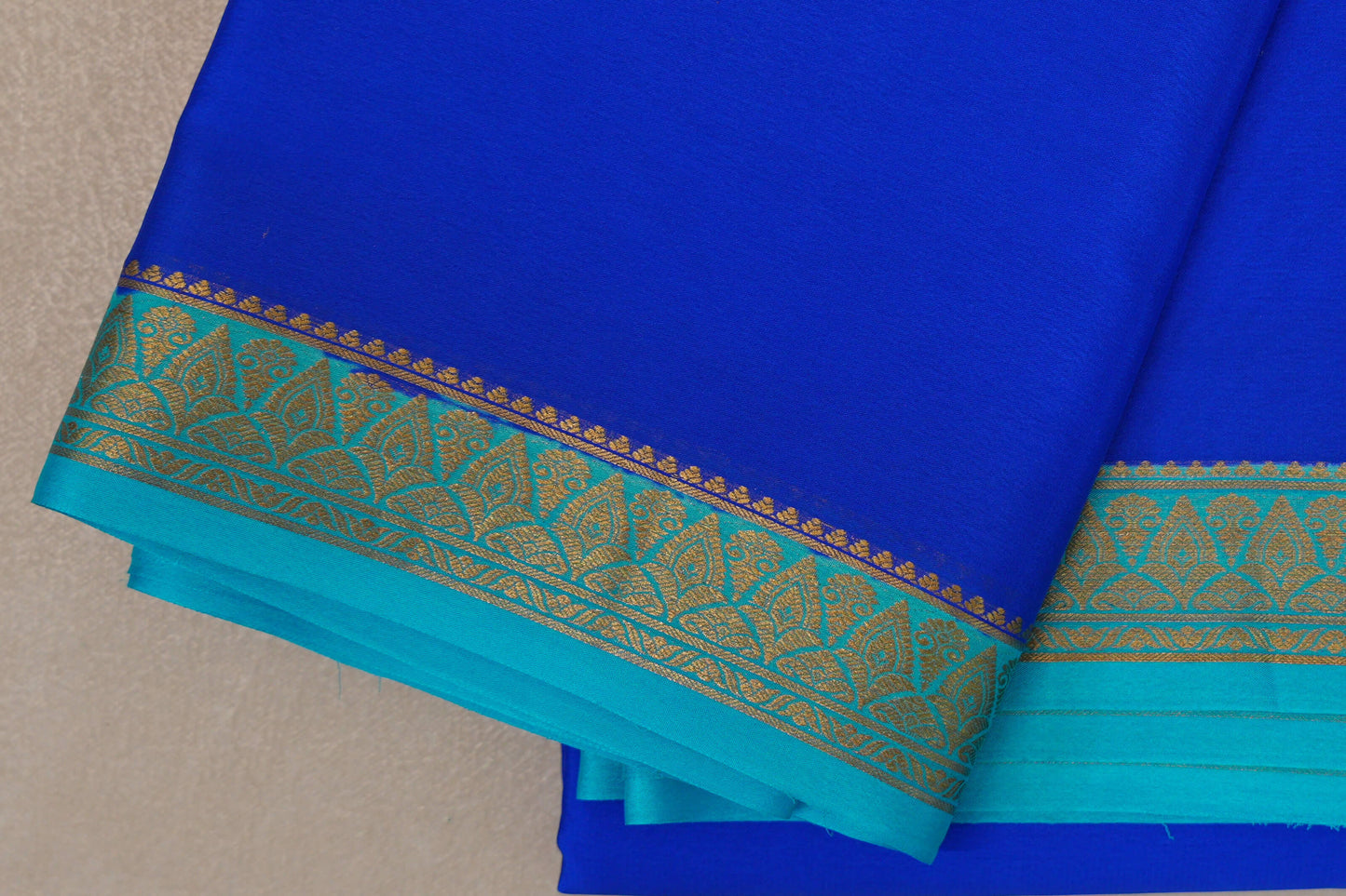 Bright Blue with Aqua Blue Borders Mysore Silk Saree by Shreenivas Silks PSSR019452