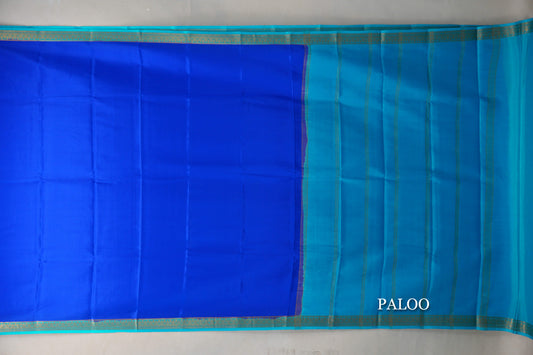 Bright Blue with Aqua Blue Borders Mysore Silk Saree paloo