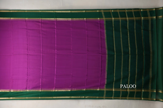 Purple with Forest Green Borders Mysore Silk Saree paloo