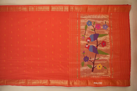 Pinkish orange Paithani Cotton Saree paloo