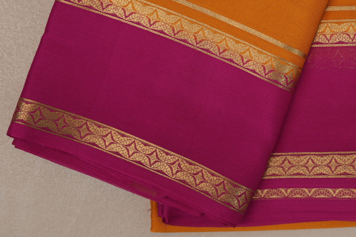 Mango Yellow with Bright Pink Borders Mysore Silk Saree by Shreenivas Silks PSSR019459