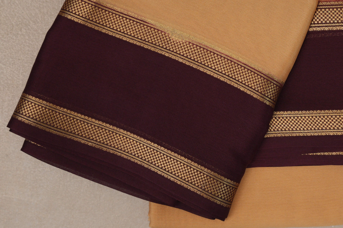 Golden Beige with Deep Maroon Borders Mysore Silk Saree by Shreenivas Silks PSSR019460