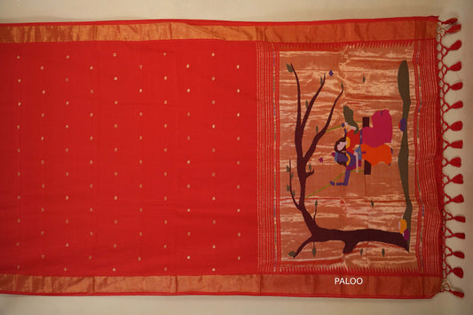 Red Paithani Cotton Saree paloo
