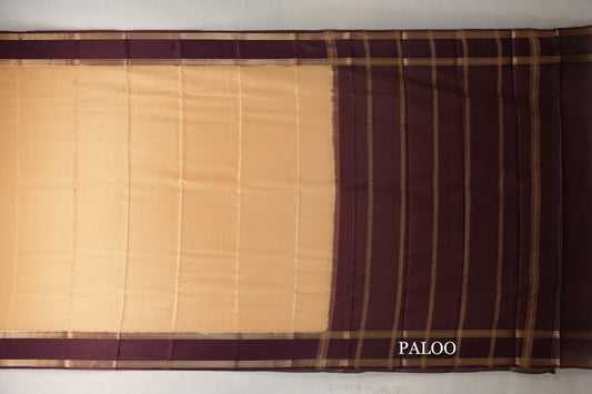 Golden Beige with Deep Maroon Borders Mysore Silk Saree paloo