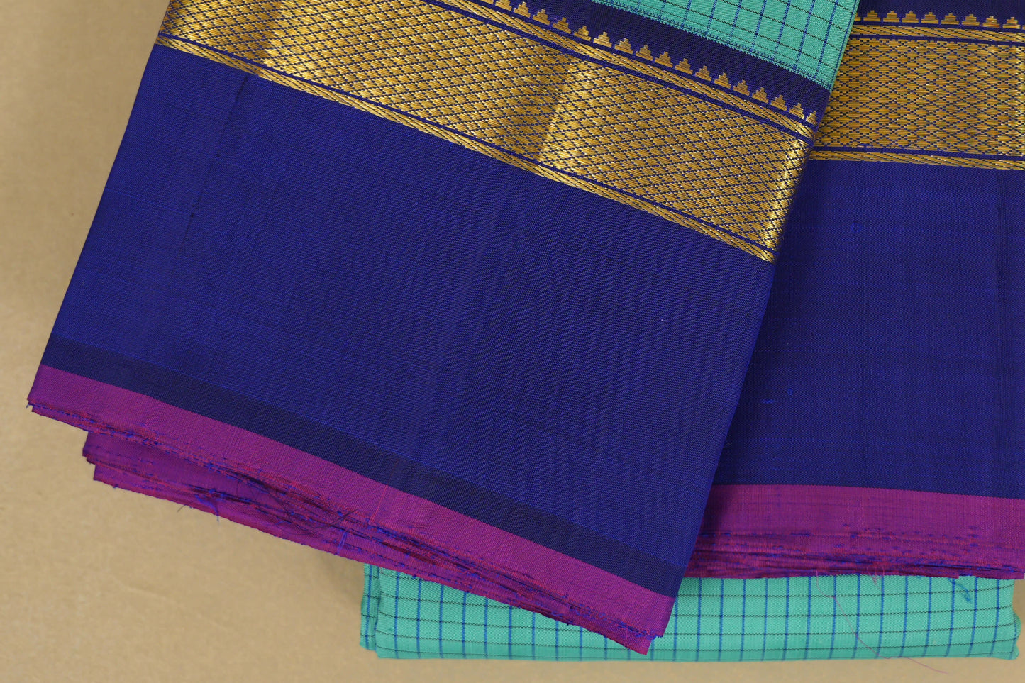 Teal Blue Vintage Kanjivaram Silk Saree border zoom