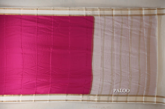 Bright Rani Pink with Cream Borders Mysore Silk Saree paloo