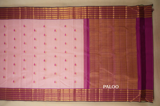 Baby Pink with Magenta Borders Vintage Kanjivaram Silk Saree paloo