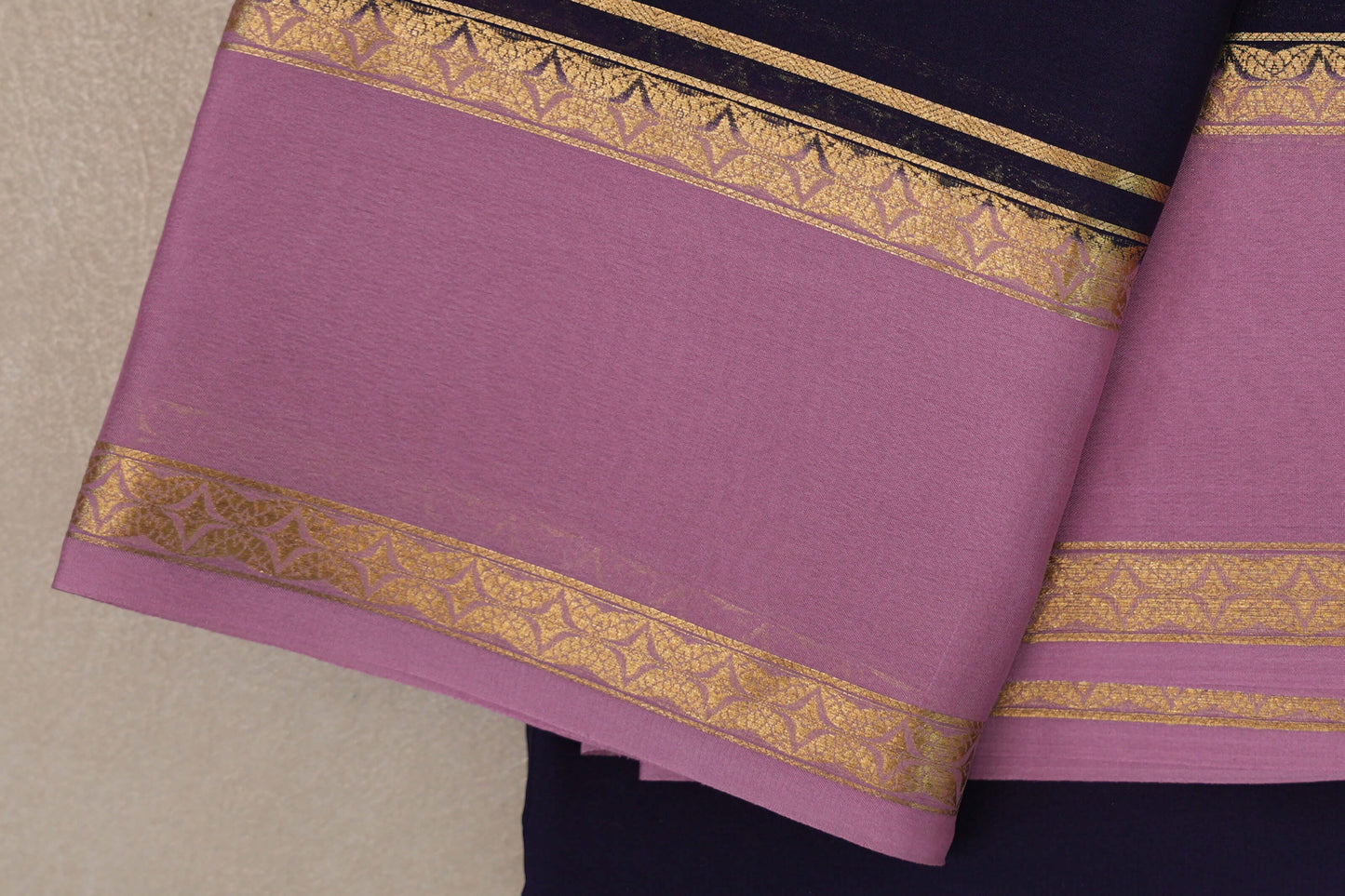 Dark Purple with Dusty Pink Borders Mysore Silk Saree by Shreenivas Silks PSSR019465