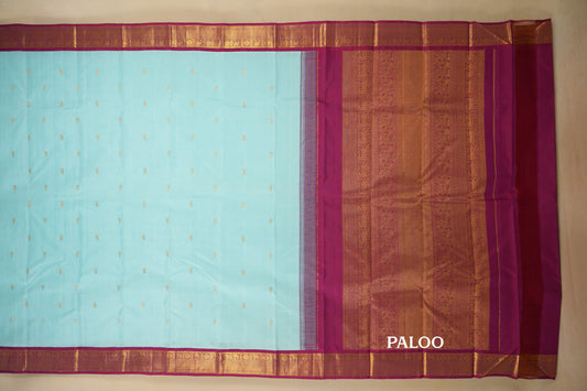 Sky Blue Vintage Kanjivaram Silk Saree paloo