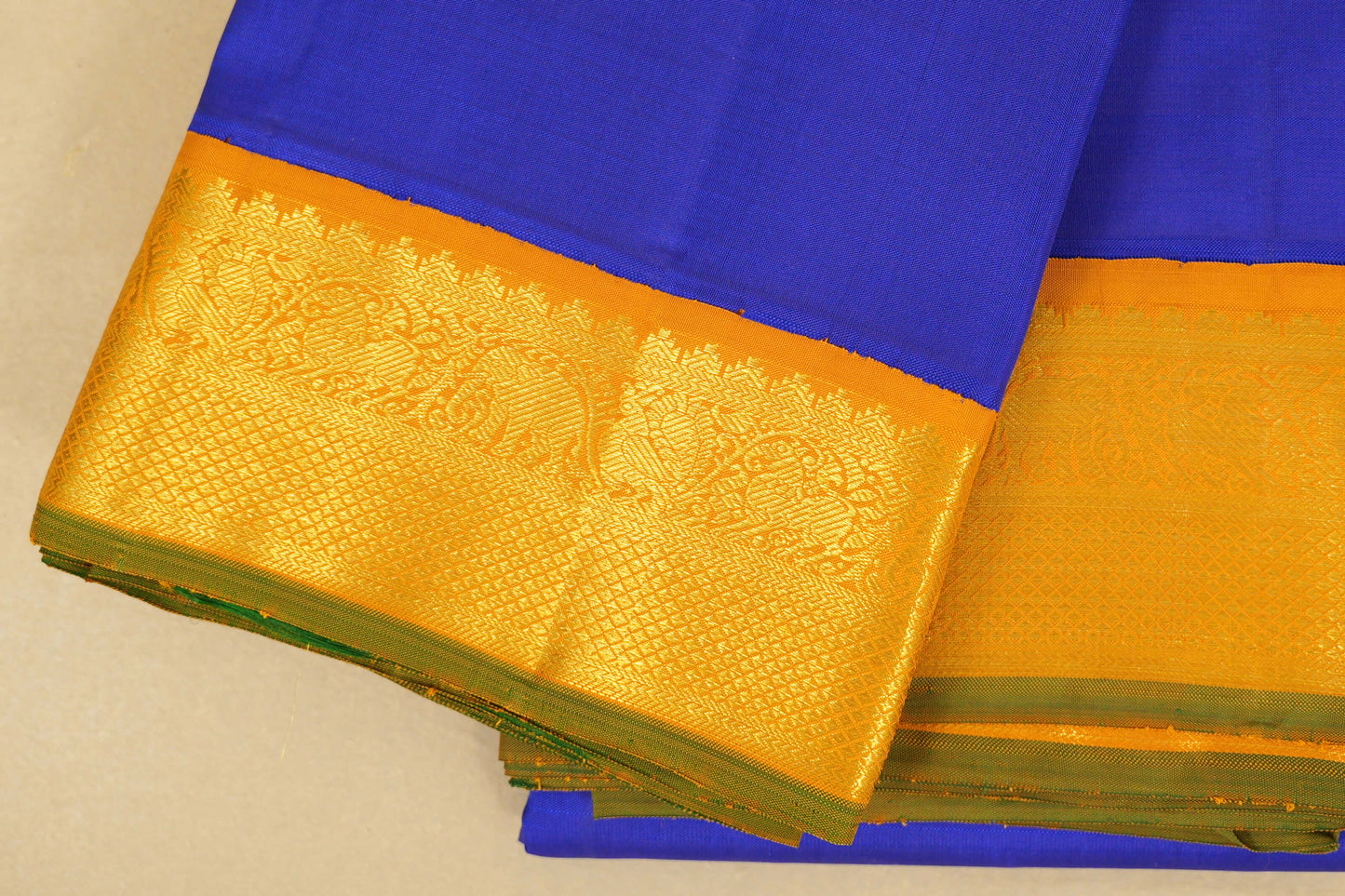 Ink Blue Vintage Kanjivaram Silk Saree borders zoom
