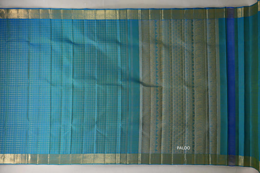 Dual Tone of Cobalt Blue and Green Vintage Heirloom Kanjivaram Silk Saree by Shreenivas Silks PSSR019474