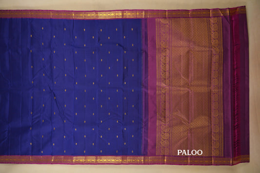 Navy Blue Vintage Kanjivaram Silk Saree Paloo