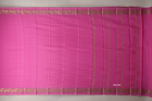 Bright Rose Pink with Self Borders Mysore Silk Saree by Shreenivas Silks PSSR019479
