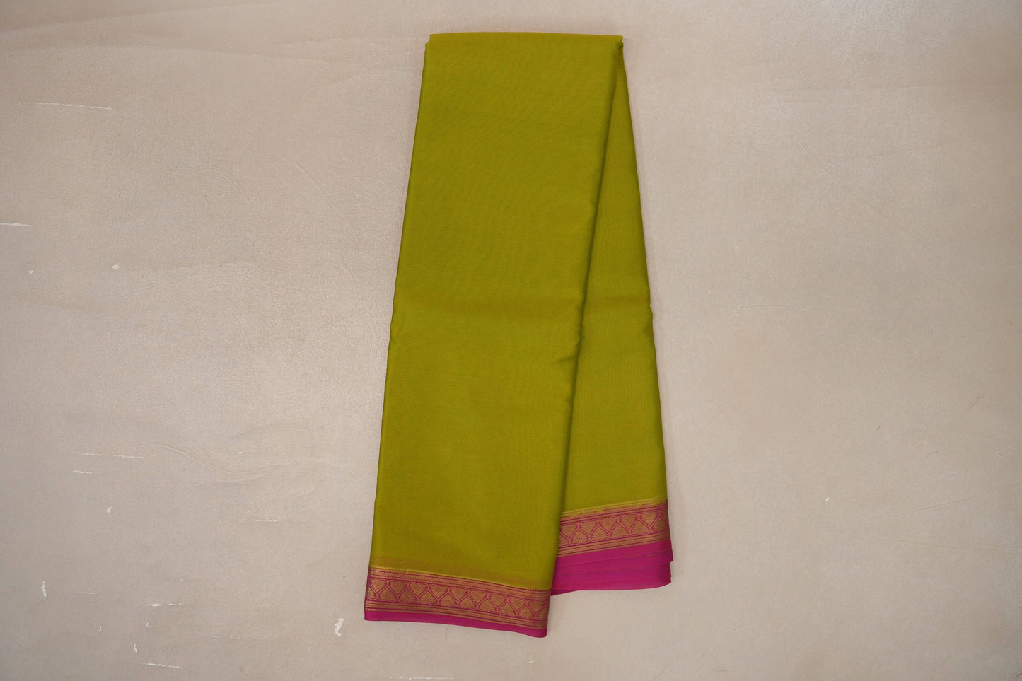 Olive yellow with Rani Pink borders Mysore Silk Saree by Shreenivas Silks PSSR019484