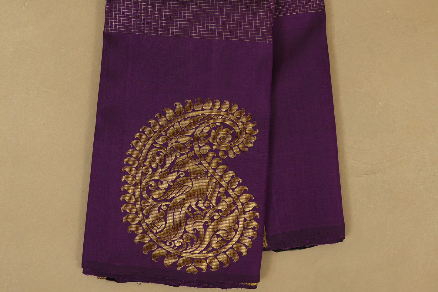 Purple Small Zari Checks Vintage Kanjivaram Silk Saree borders