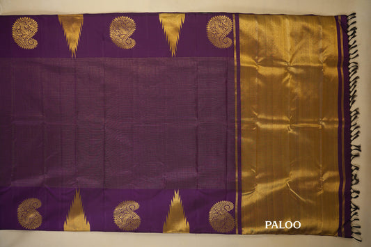 Purple Small Zari Checks Vintage Kanjivaram Silk Saree by Shreenivas Silks PSSR018361