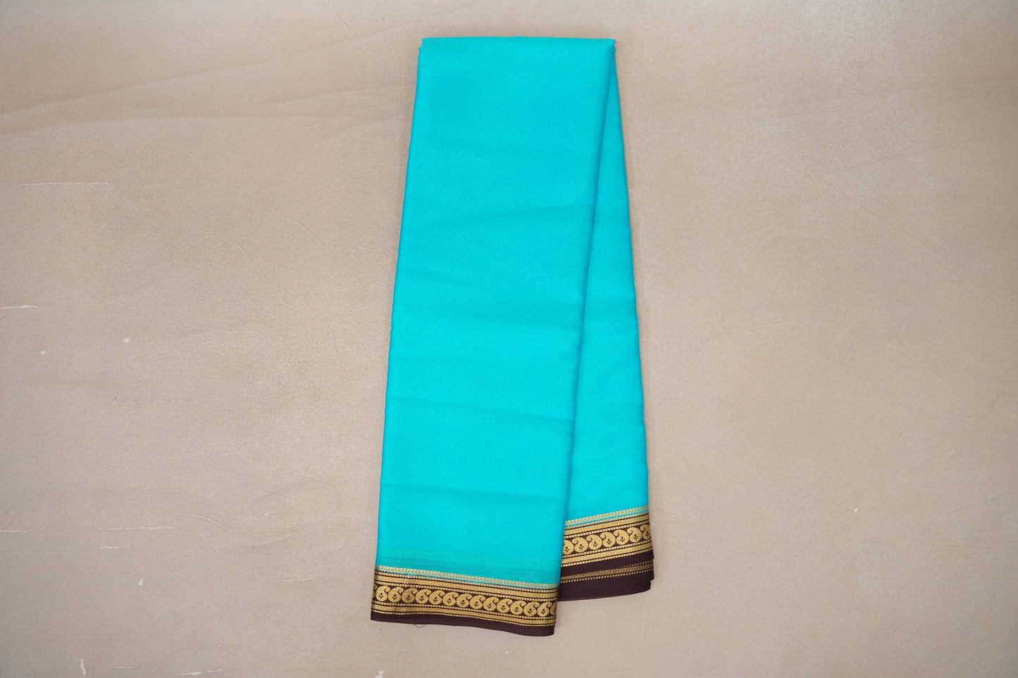 Bright aqua blue with Dark Brown borders Mysore Silk Saree by Shreenivas Silks PSSR019491