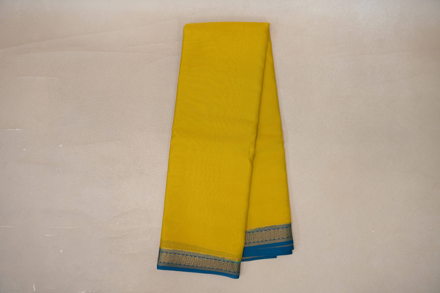 Olive yellow with Teal borders Mysore Silk Saree by Shreenivas Silks PSSR019493