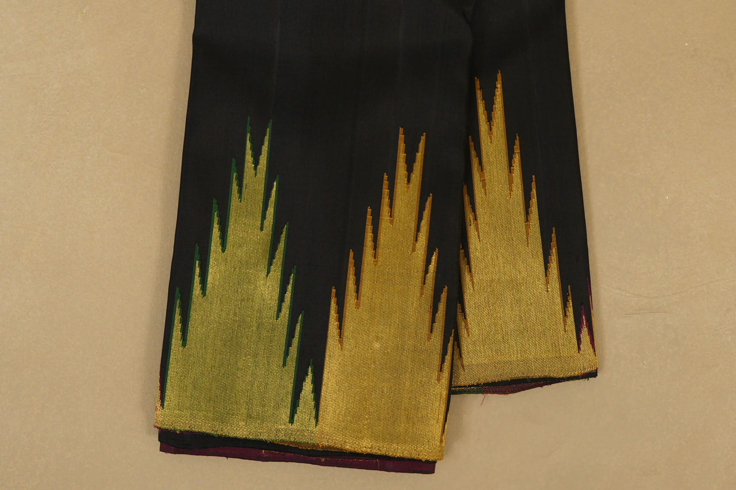 Black with Temple Borders Vintage Kanjivaram Silk Saree by Shreenivas Silks PSSR018366