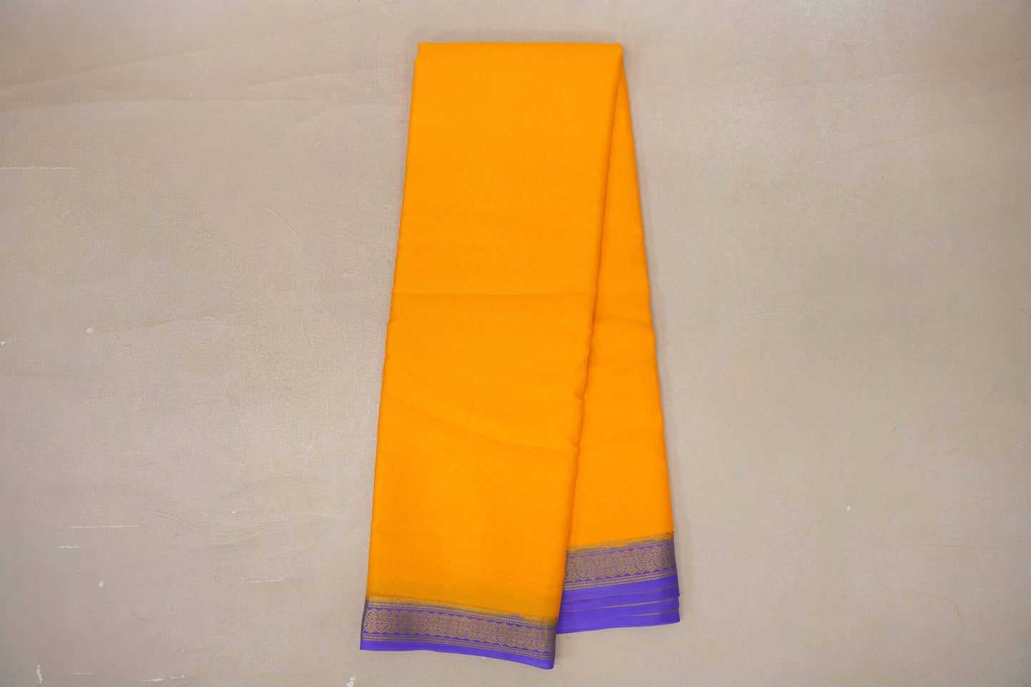 Mango yellow with Lavender borders Mysore Silk Saree by Shreenivas Silks PSSR019495