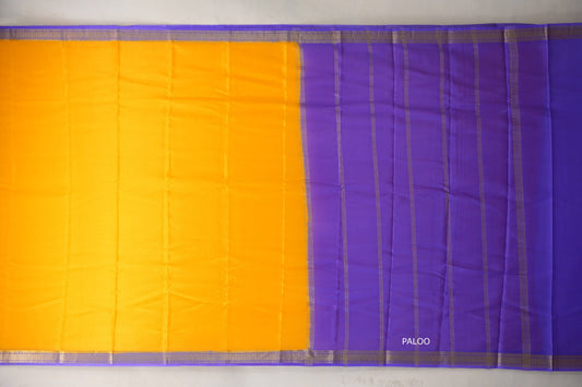 Mango yellow with Lavender borders Mysore Silk Saree by Shreenivas Silks PSSR019495