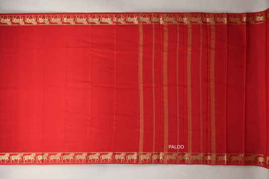 Bright Red Mysore Silk Saree by Shreenivas Silks PSSR019496