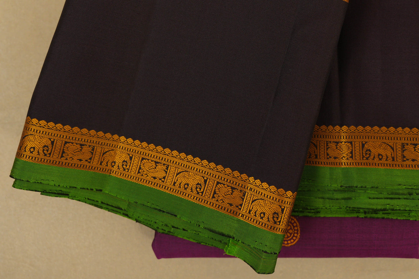 Magenta and Brown Borders Vintage Kanjivaram Silk Saree by Shreenivas Silks PSSR018369