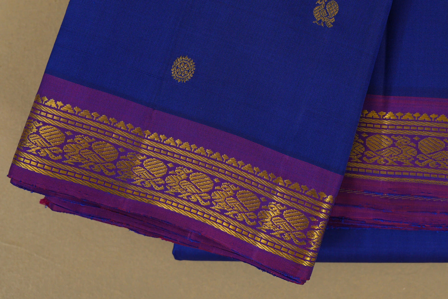 Ink Blue and Magenta Borders Vintage Kanjivaram Silk Saree by Shreenivas Silks PSSR018370