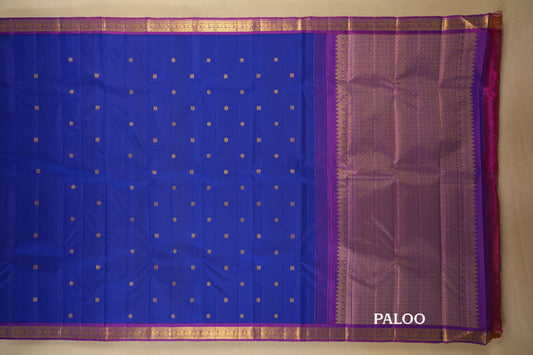 Ink Blue and Magenta Borders Vintage Kanjivaram Silk Saree by Shreenivas Silks PSSR018370