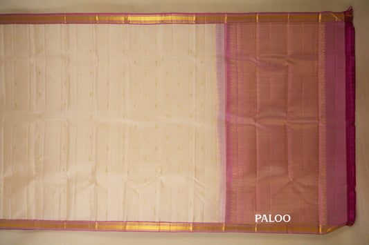 Off-white with Pink Borders Vintage Kanjivaram Silk Saree by Shreenivas Silks PSSR018372