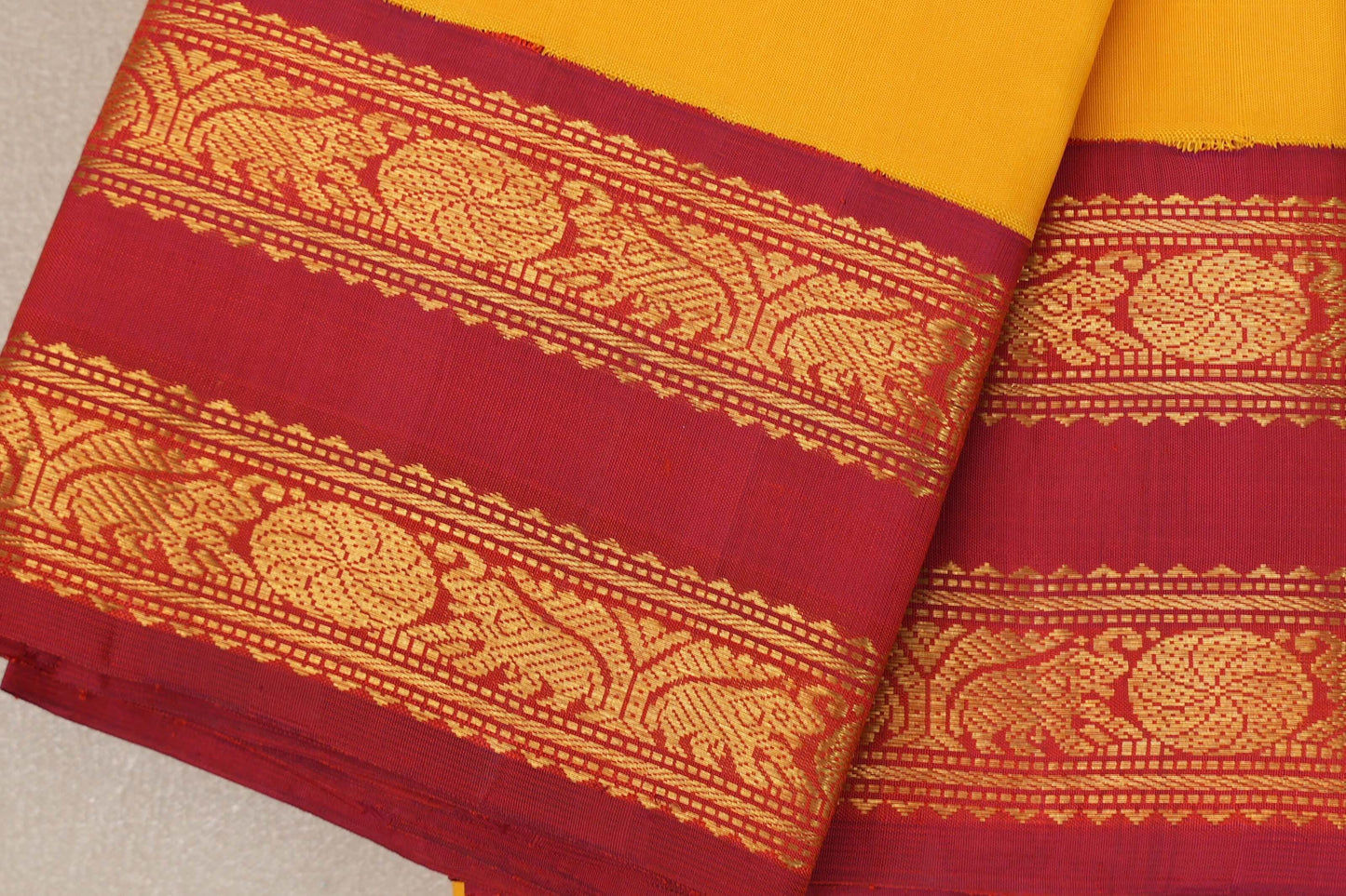 Mango Yellow Vintage Kanjivaram Silk Saree rettai pettu border