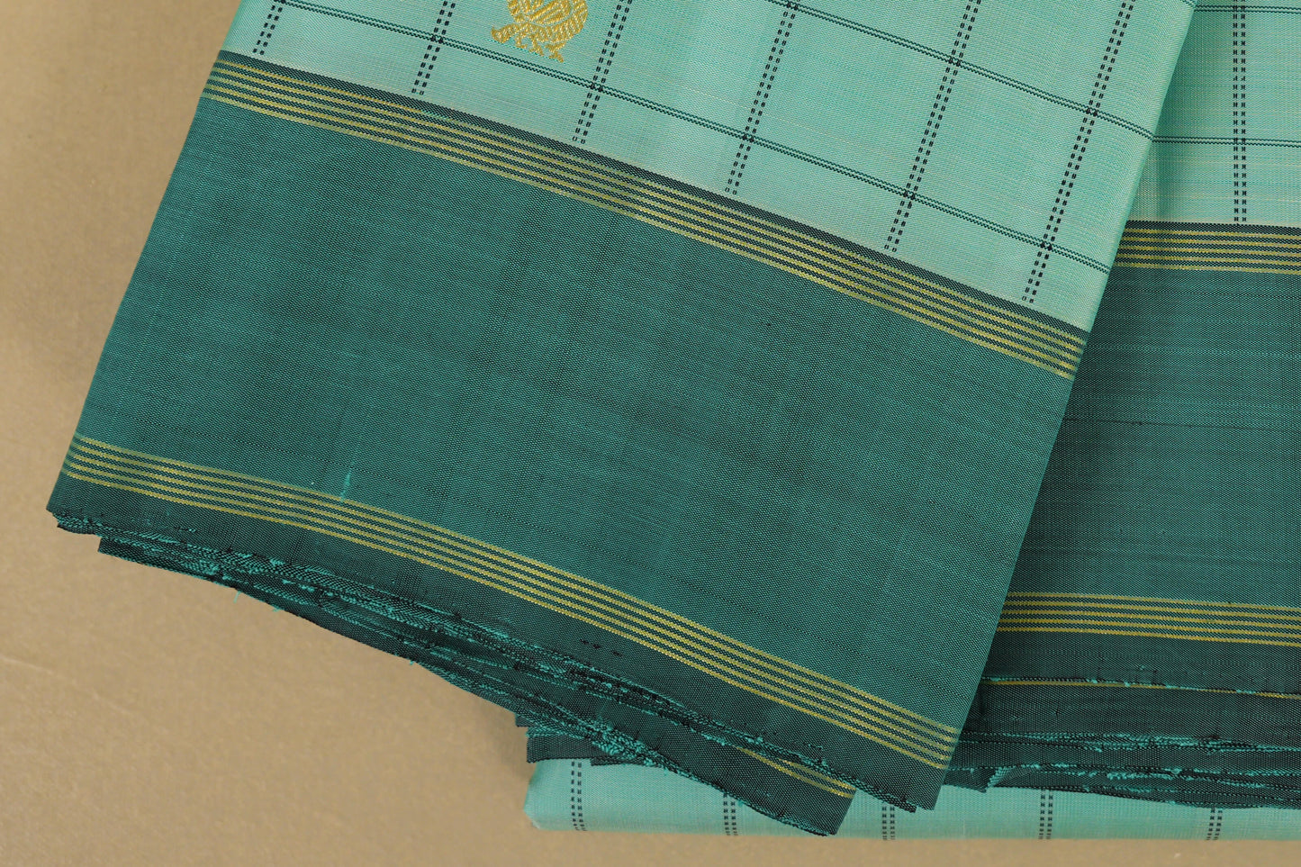 Rexona Green with Teal Blue Borders Vintage Kanjivaram Silk Saree by Shreenivas Silks PSSR018375