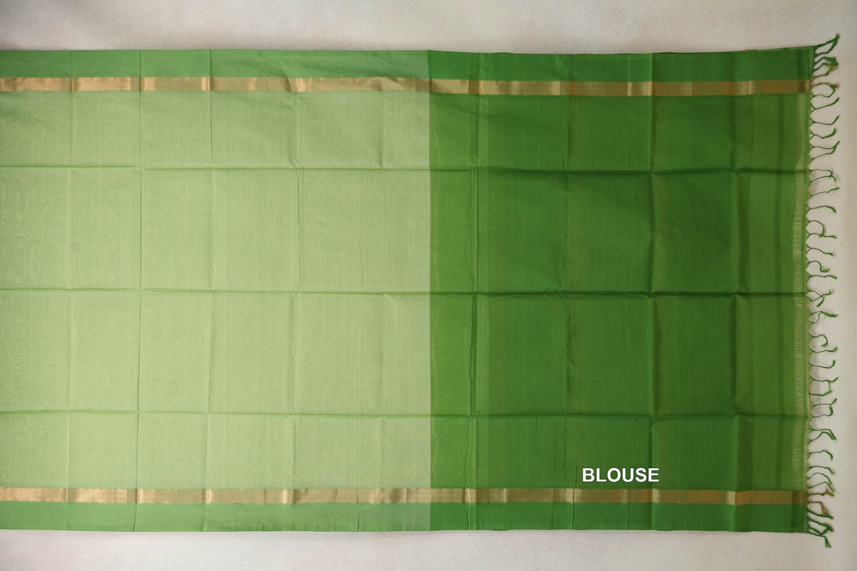 Pista Green with Leaf Green Borders Maheshwari Silk Cotton Saree by Shreenivas Silks PSSR0110630
