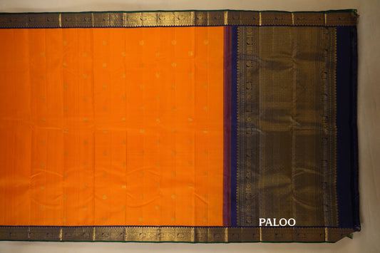 Mango Yellow with Blue Borders Vintage Kanjivaram Silk Saree by Shreenivas Silks PSSR018378