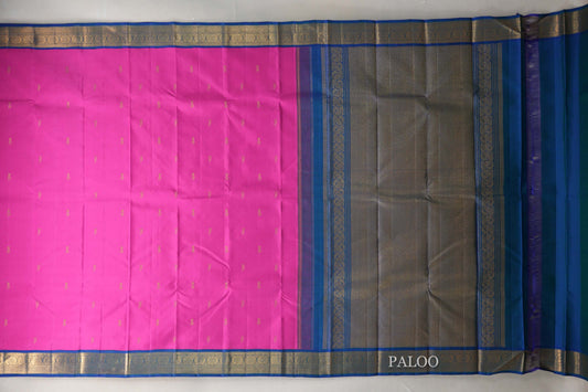Magenta with Peacock Blue Borders Vintage Kanjivaram Silk Saree paloo