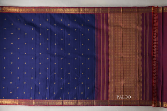 Deep Blue Vintage Kanjivaram Silk Saree paloo